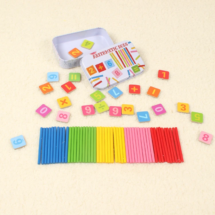 Montessori Teach Toy Wooden Math Manipulatives Preschool Colorful Counting Sticks