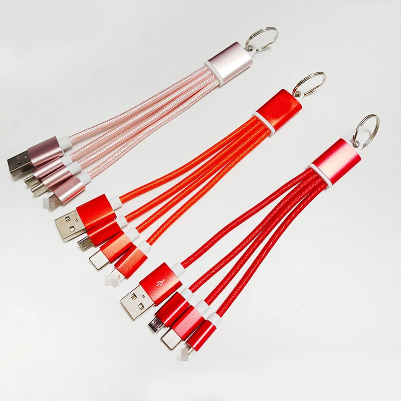 New Custom Logo Keychain Promotional Business Gift 5V/2A Keychain Charger 3 in 1 Usb Cable