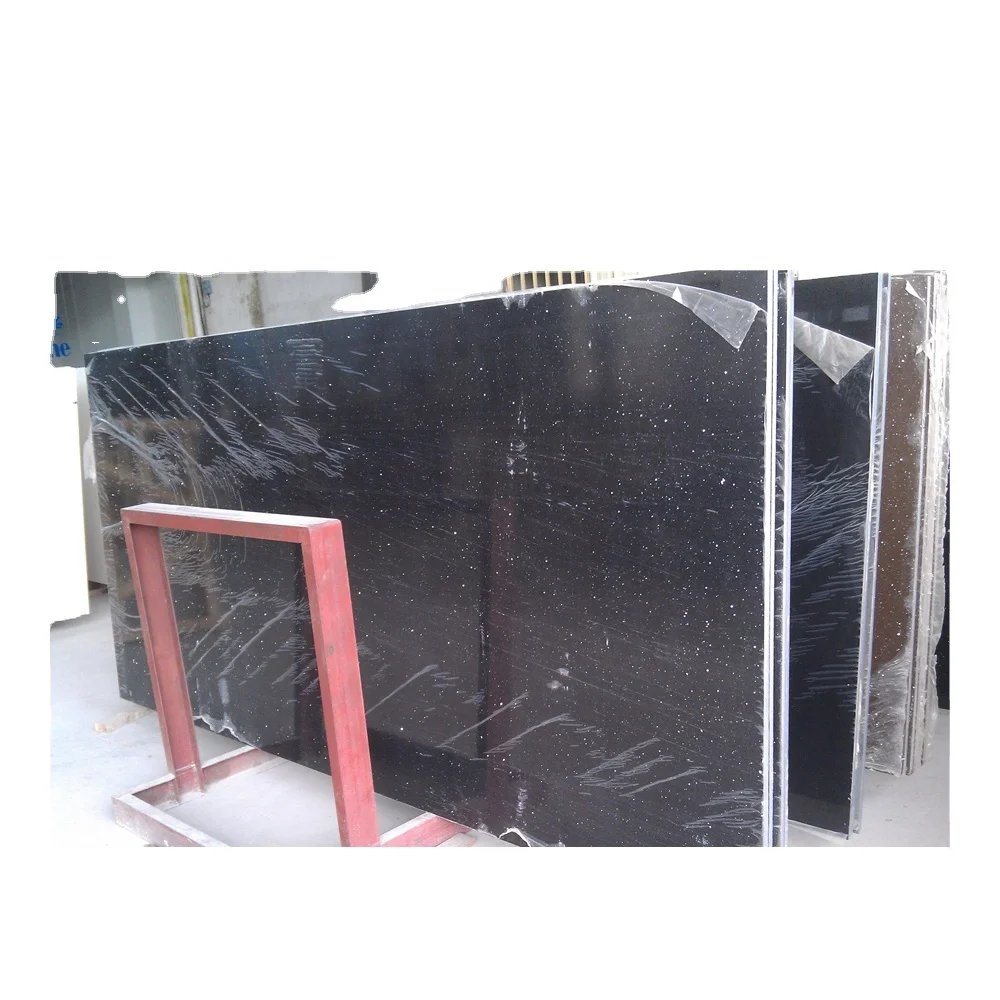 BOTON STONE Black High Glossy Mirror Artificial Kitchen Countertop Black Composite Stone Quartz Stone Floor Tile