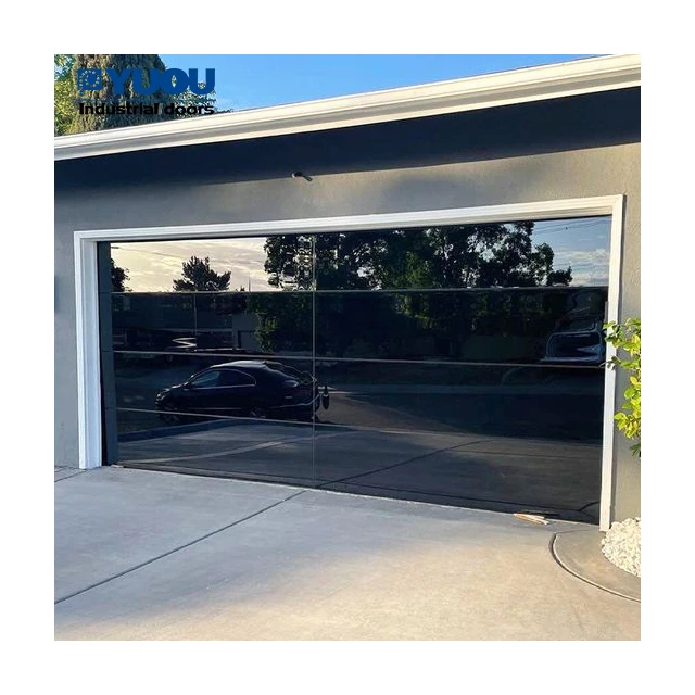 Aluminum Frame security steel sectional high performance side roll full view mirror glass black color garage door