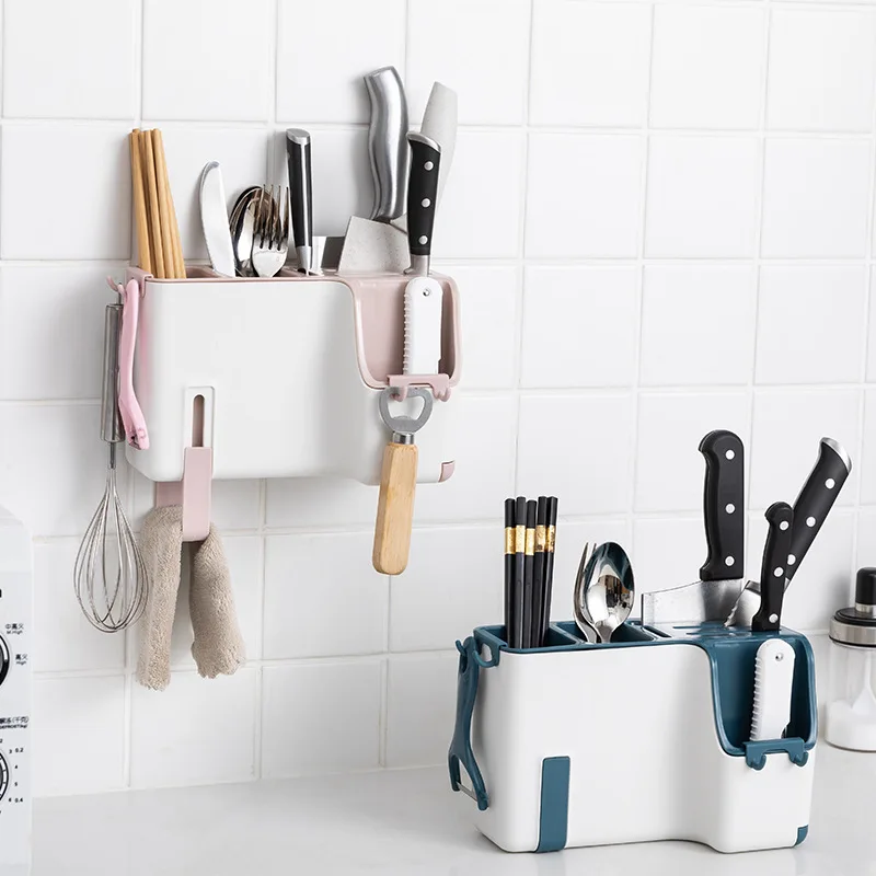 Multifunctional Wall-mounted Drain Chopstick Holder Household Tableware Storage Box