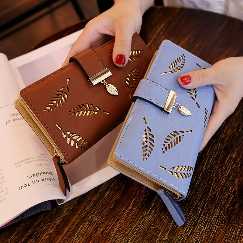 New Fashion Hollow Leaf Zipper Buckle Wallet for Women Yiwu Leather Women Hand Bag Picture Color Bold Fashion Handbags L048
