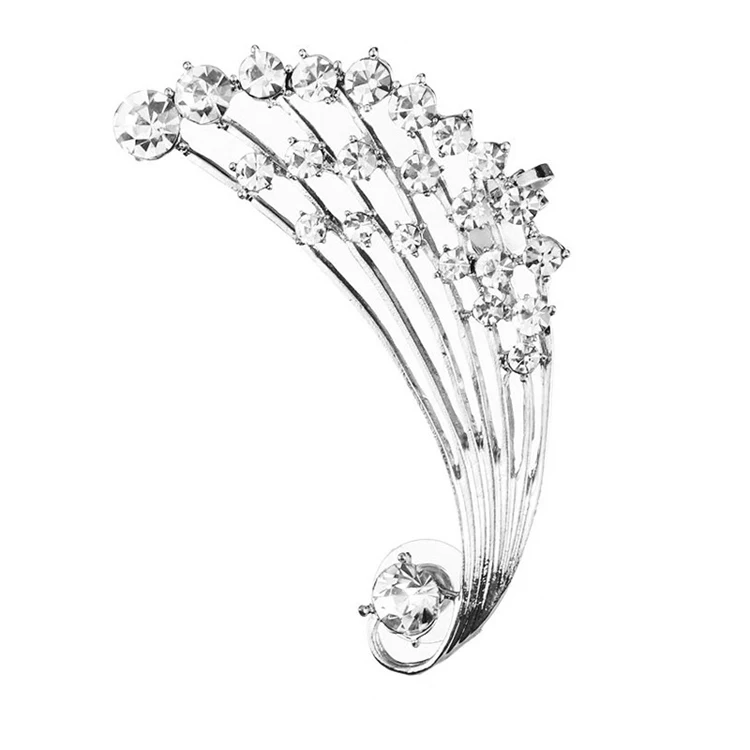 Personality Punk Wing Clip-on Earrings Fashion Spreading Wings Peacock Feather Rhinestone Crystal Cuff Earrings Women