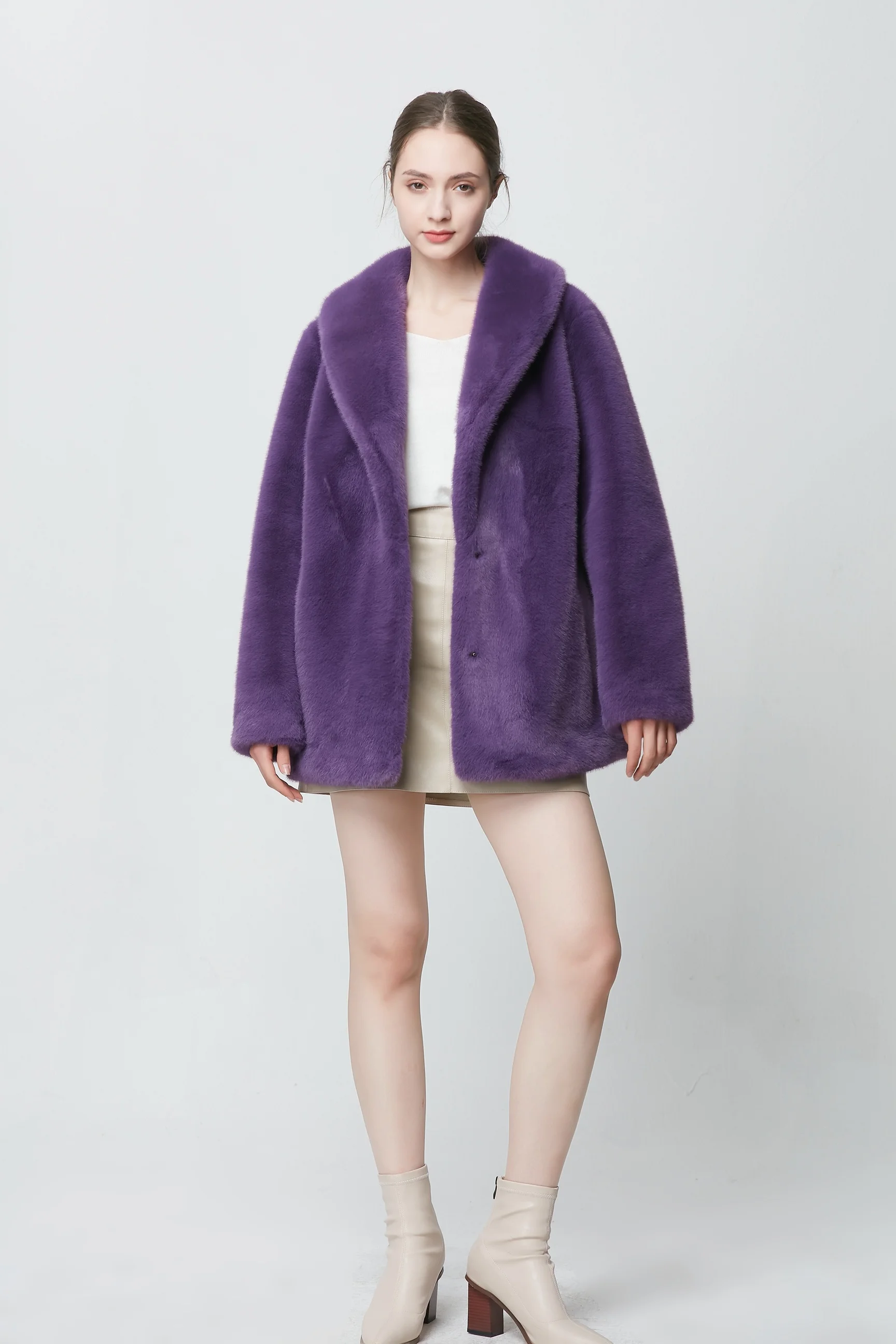 Wholesale New Materials Solid Mid Length Faux Mink Fur Coat Full Sleeve Real Feeling Mink Fur Coat Parka