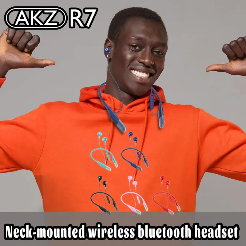 AKZ-R7 ecouteur sans fil neckband headset MP3 card playing listening to songs 20 hours folding wireless neck headset
