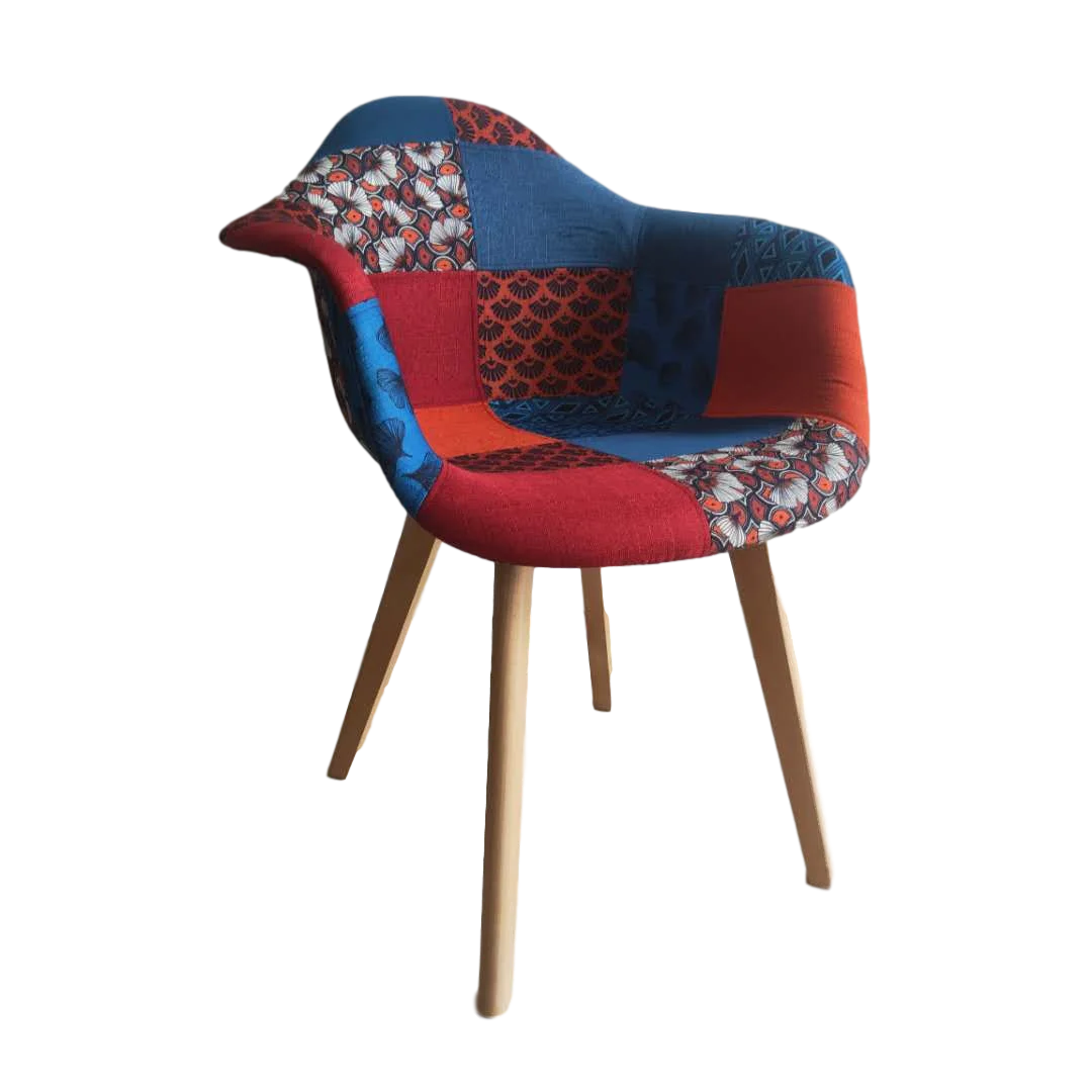Fine Modern Home Furniture Patchwork Fabric Dinner Kitchen Cloth Dining Chairs With Wooden Legs