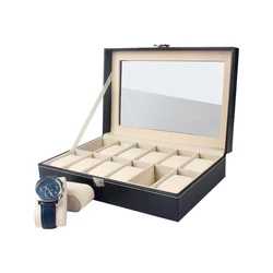 black display PU leather watch box with 12 slots for watches
