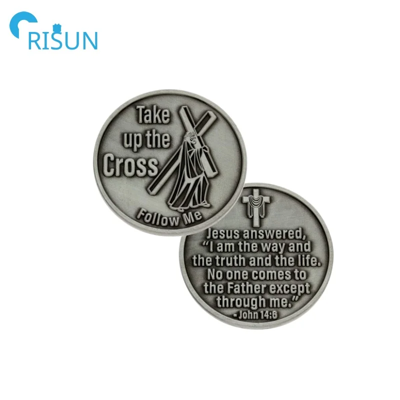 Manufacture  Metal Jesus Christ Coin Custom Christian Cross Knight Templar Red Cross Challenge Coin Medallion Religious Coin