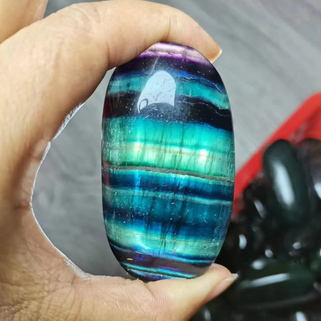 1PC High Quality Rainbow Fluorite Palm Stone Colorful Striped Fluorite Crystal Plam For Decoration Metal Crafts/Jordan 4