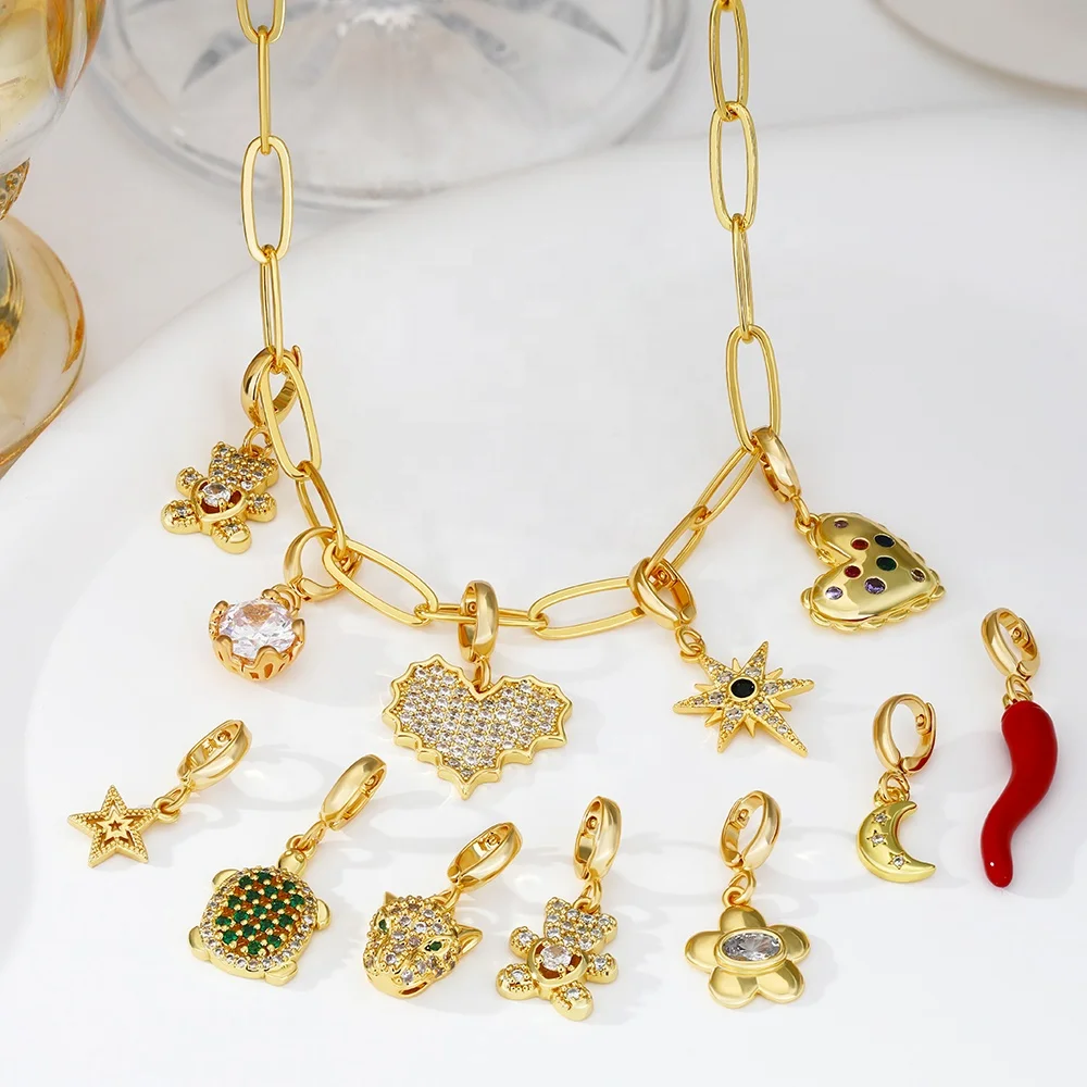 FY Fashion Jewelry Necklace Paper Clip Chain Gold Plating Charms Heart Butterfly Cross Animal Pendants Choker DIY Necklaces