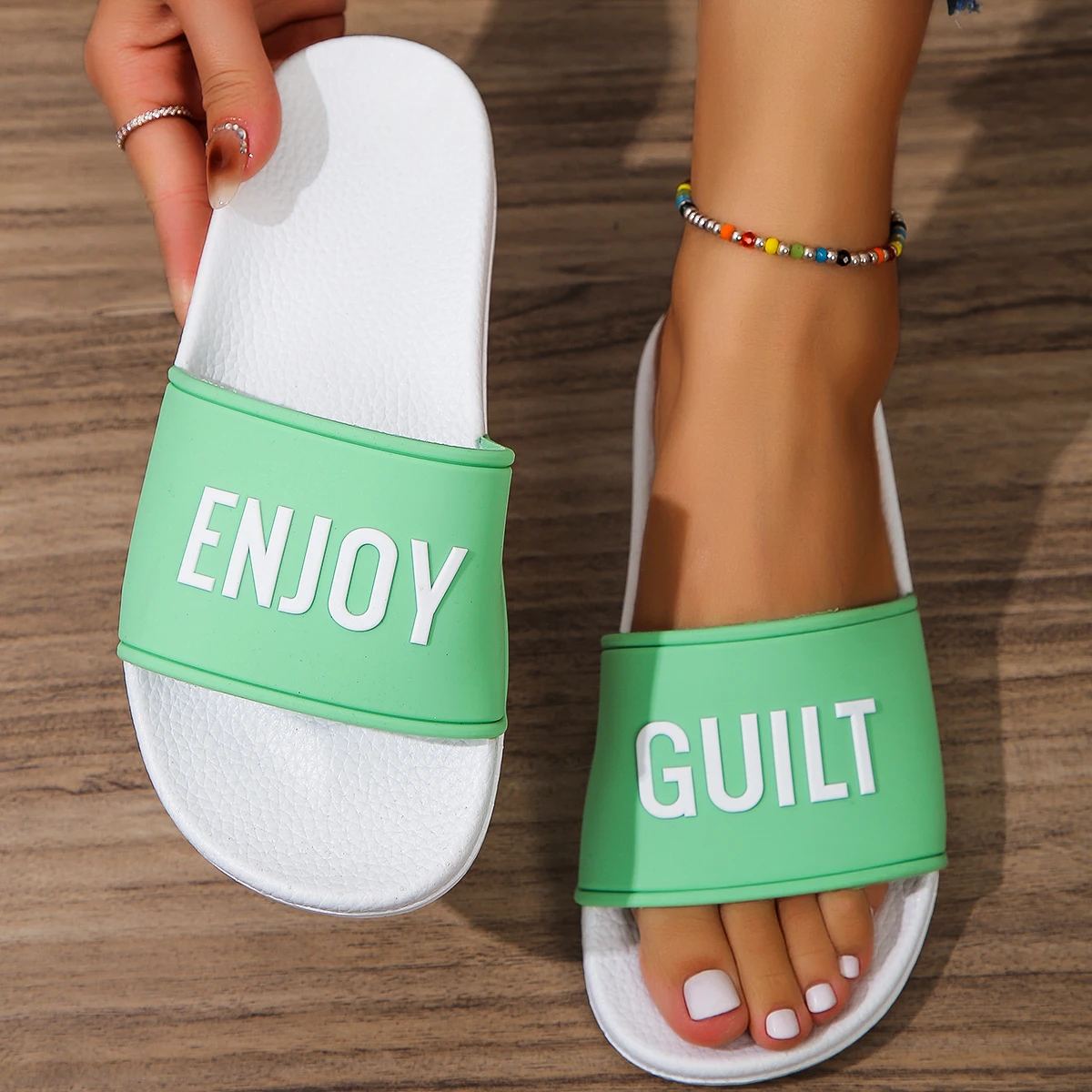 Happyslide Wholesale Factory Price Green Color Unisex Men Women Custom Logo Blank Slides Slippers Footwear
