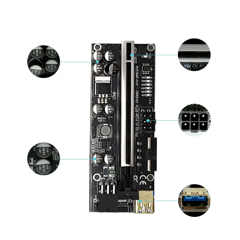 Riser 010s Plus PCI-E Riser VER010S Riser GPU USB3.0 Cable PCI Express X16 15pin to 6pin Power