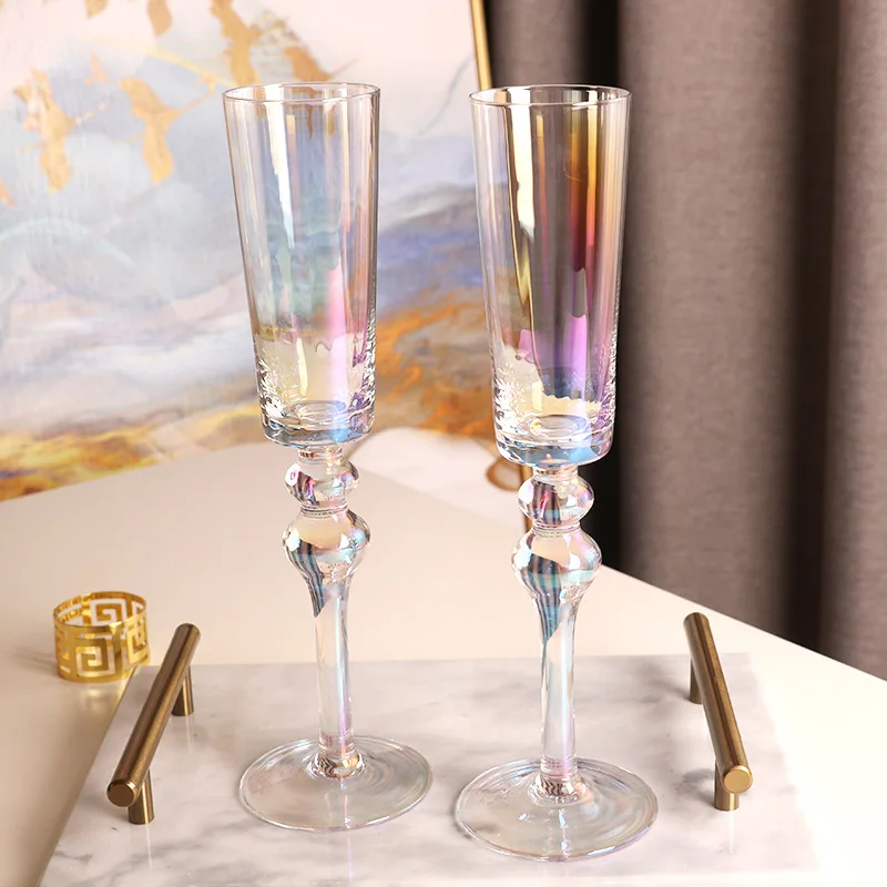 Gold Rim Good Design European Style Wedding Party Crystal Beaded Red Wine Glasses Champagne Flute Glass Set