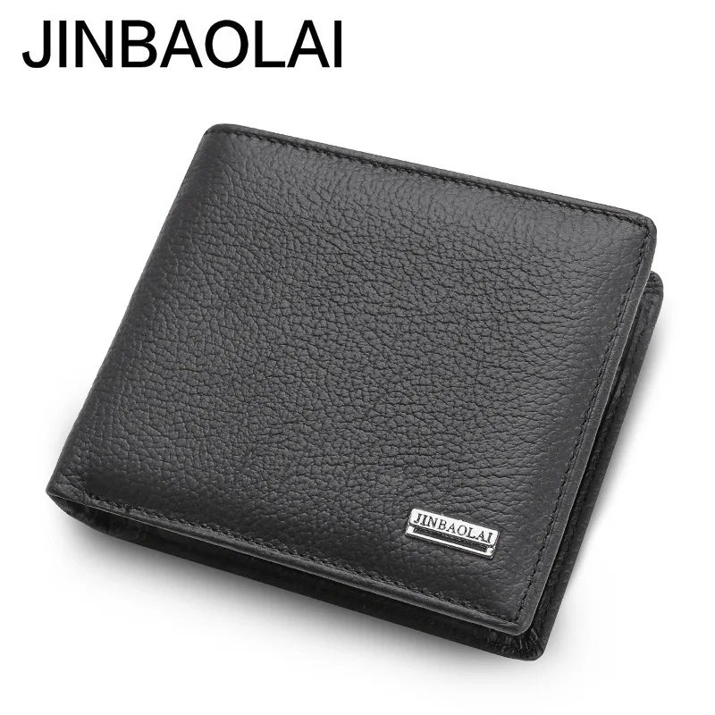 JINBAOLAI Genuine Leather Mens Wallet Premium Product Real Cow Wallets Man Short Black Wallet Portefeuille Homme Short Purses