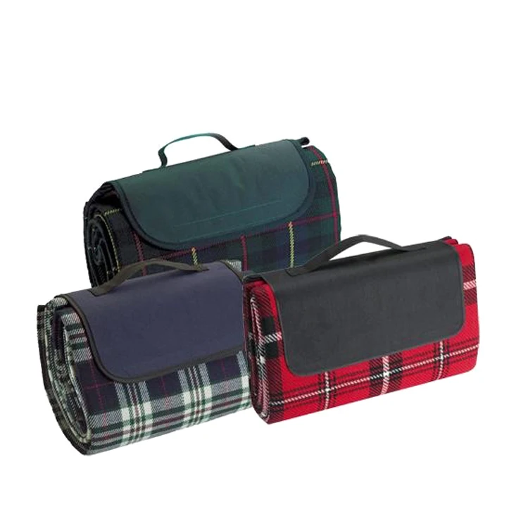 Wholesale Custom Portable Folding Waterproof Picnic Blanket Polyester Plaid Picnic Blanket