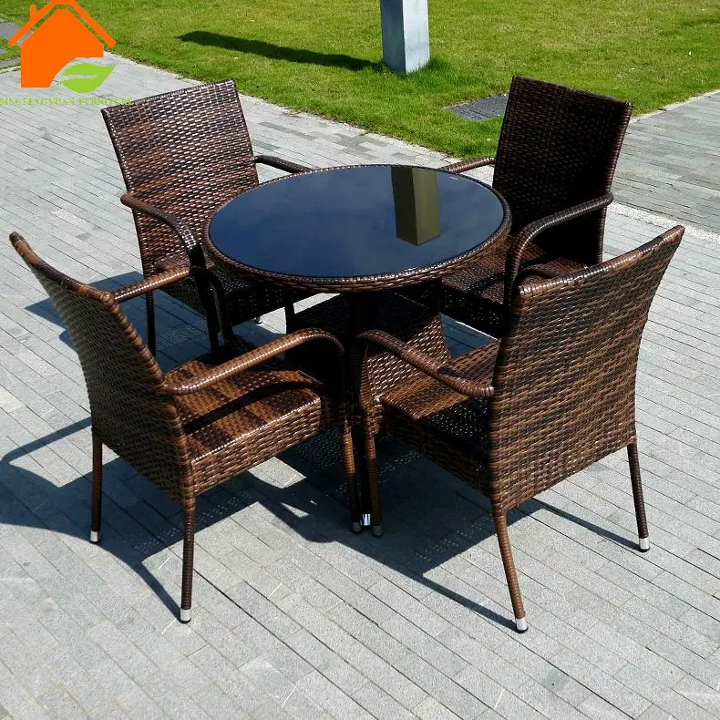 Bistro outdoor patio furniture brown color rattan wicker terrace table and chairs coffee garden set furniture