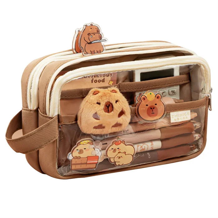 Factory Waterproof Hot Sale High Quality Student storage stationery cute colour canvas zipper 9 layer pencil bag with handle