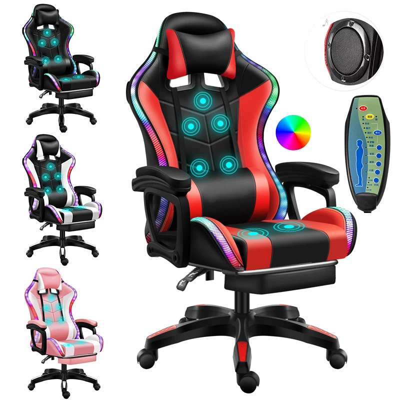 Free Sample Reclining Leather Custom Logo Iron Massage Racing  PU Leather Game Gaming Chair RGB Chair