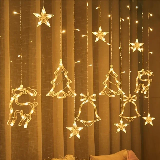 2024 New LED Star Curtain Light Indoor/Outdoor Christmas Festival Decoration IP44 Battery Party Ornament Ramadan Easter Holiday