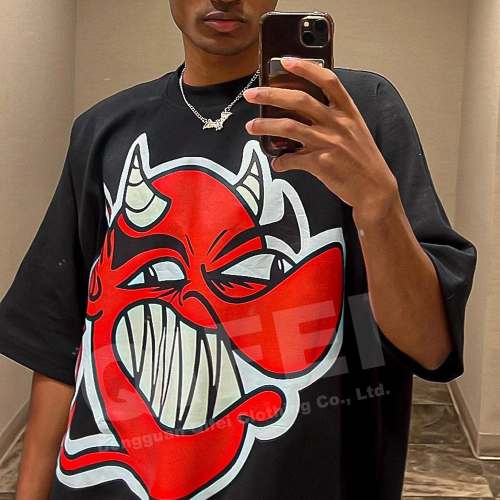 Custom t-shirt man premium streetwear oversized 100% cotton black tee graphic cropped heavyweight boxy t shirt men