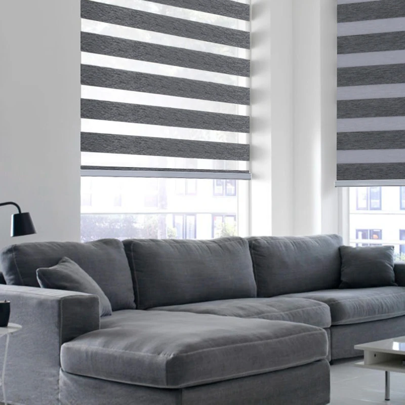 Custom Intelligent Automatic Smart Motorized Blackout Home Day And Night Zebra Roller Blinds Zebra Blinds