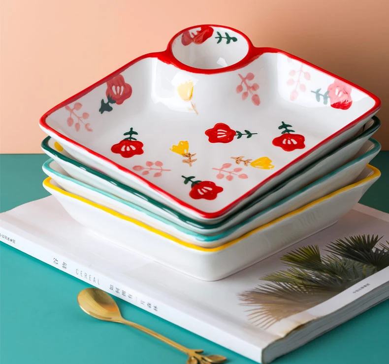 Блюдо для вареников под глазурью, блюдо с уксусом, разделитель для суши и окунивания соуса, посуда для дисков, креветок на пару, закуска, столовая посуда для завтрака