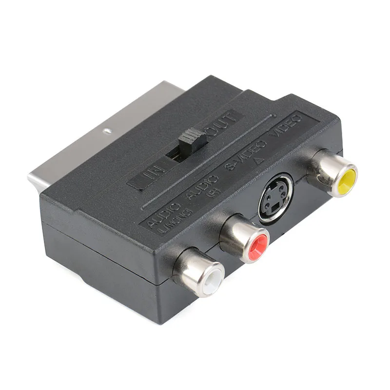 21Pin Scart Adaptor AV Block to 3 RCA Phono Composite S-Video with in/out Switch Scart Adaptor AV Block