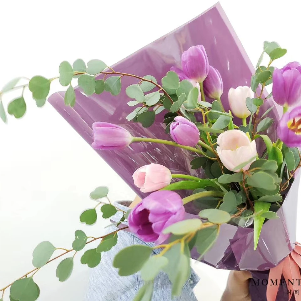 Hot Sale Florist Supplies Laser Pink Wrapping Glitter Plastic Soft Beautiful Flower Bouquet Wrapping Paper