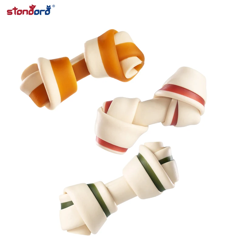 Eco -Friendly Supplies Dental Chews Pet Snacks Nutritious Wrap Color Knotted Food Knotted Rawhide Bone Dog Treats