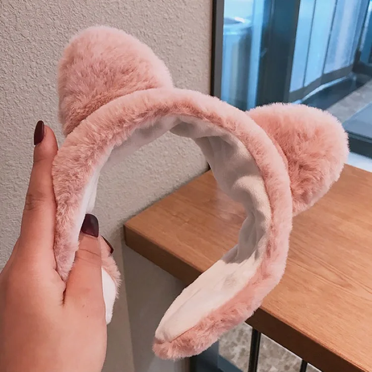 Warm Hairband Lady Face Washing Cute Cat Ear Wide Edge Plush Makeup Fluffy Winter