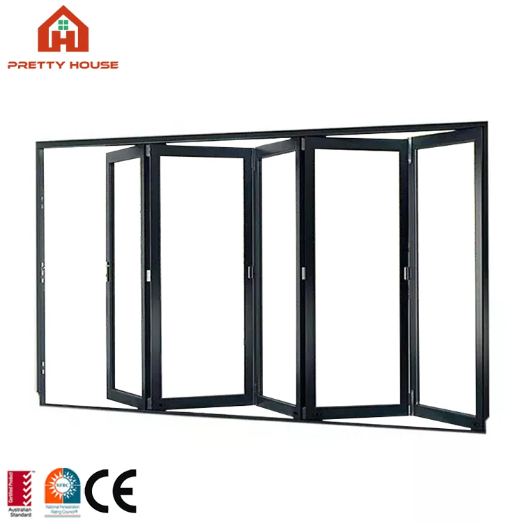 Aluminum alloy narrow slim frame folding door 3 panels aluminum louver glass interior balcony folding door