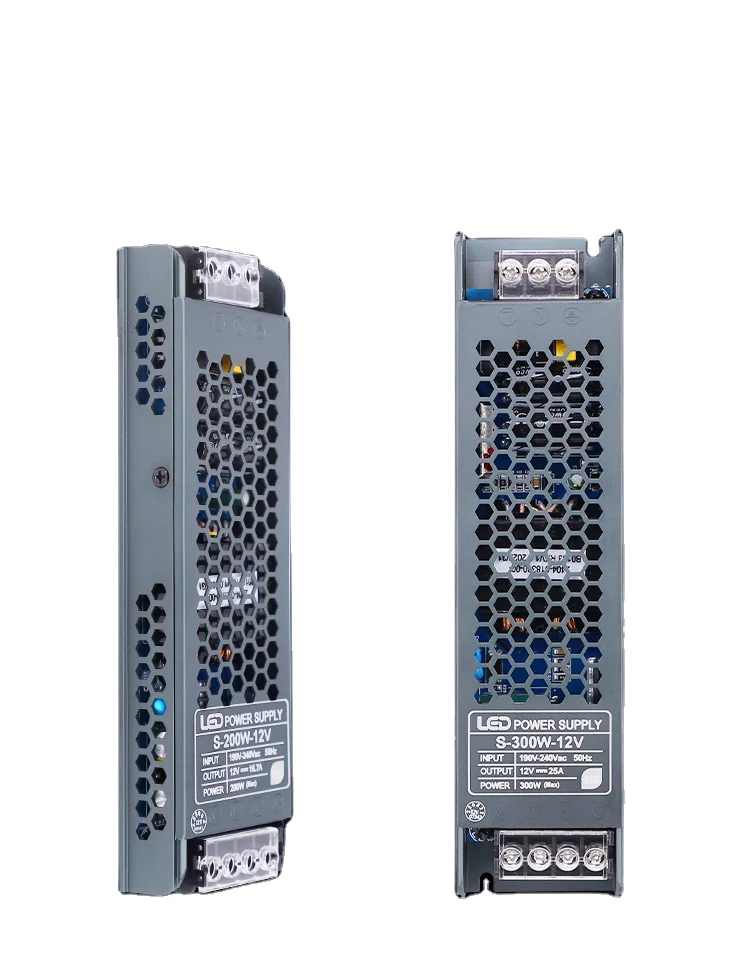 2024 Newly designed ultra-thin black gold steel power supply AC180-265v 12/24v300w led power supply