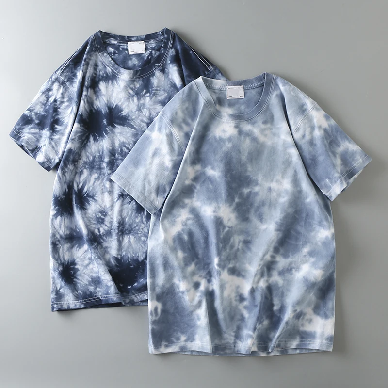 Wholesale fashion round neck tie dyed cotton tshirt custom logo digital printing logo mix color tie dye t-shirt for men