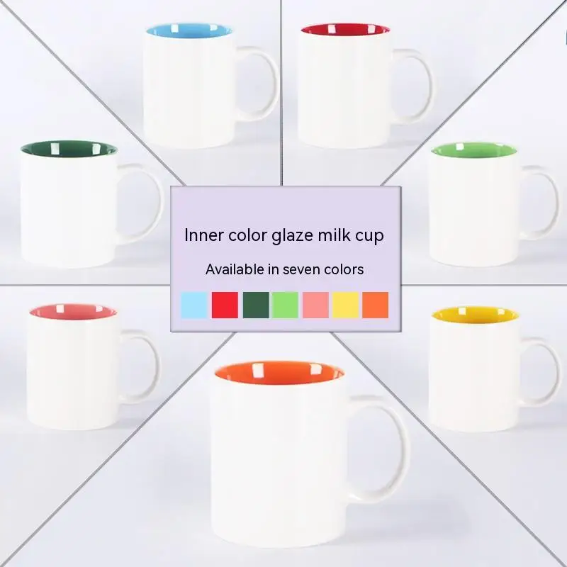 Creative simple macaron color household ceramic mug breakfast water cup small clear cup custom logo text