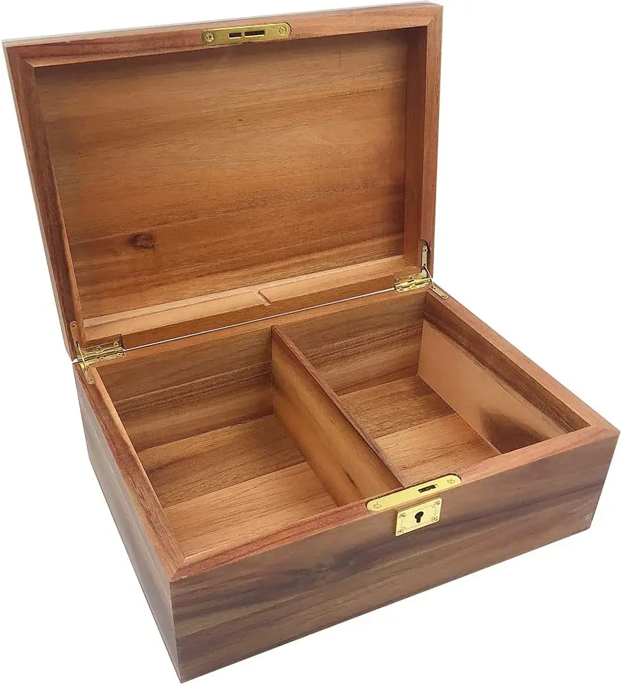 custom Premium wedding baby keepsake box acacia gift boxes wooden stash box with locking key