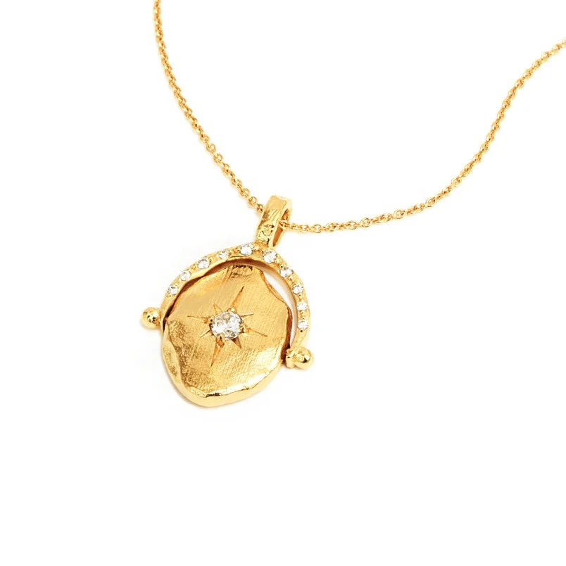 Milskye new chic jewelry 925 sterling silver 18k gold organic shape North star spinner pendant necklace for women