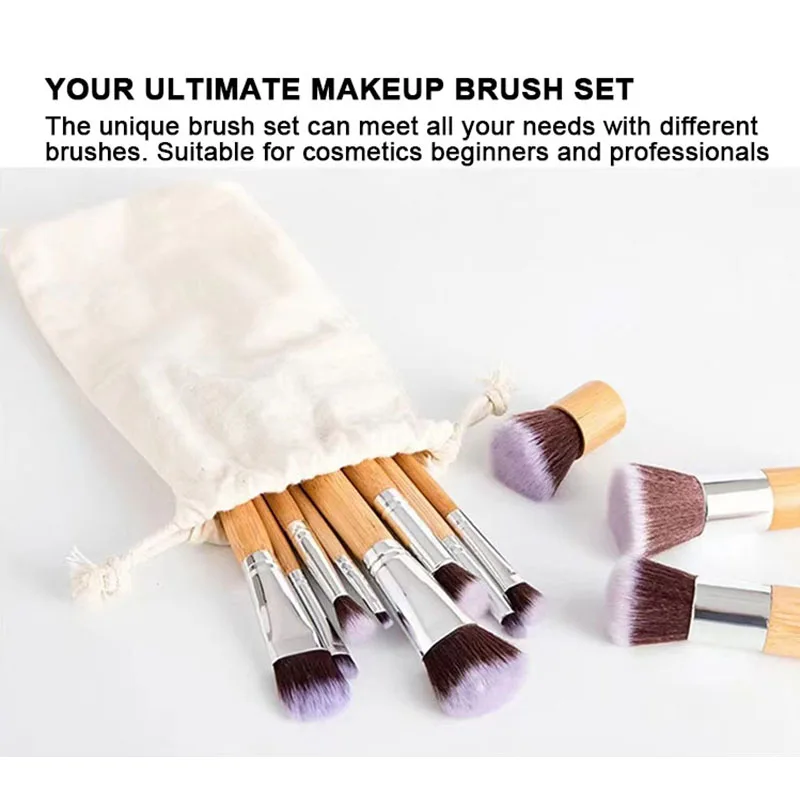 Factory High Quality Synthetic Bristles Makeup Brush Set 11 PCS Natural Bamboos Handle Vegan Cruelty Free Beauty Tool Brushes