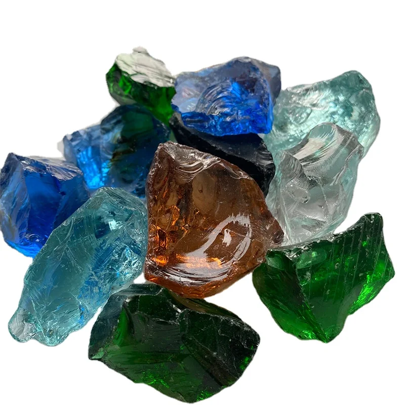 Multicolored Large Glass Rock  Decorative Glass Irregular Colored Block Glass For Garden Gabion Landscape Decoration