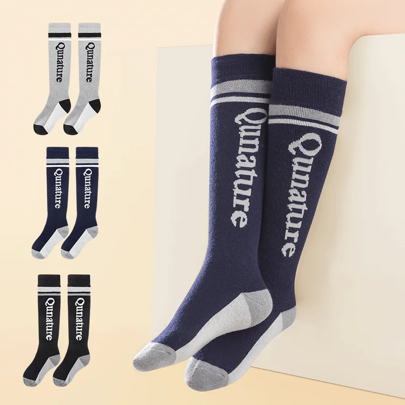 Qunature Winter wool Ski Socks Kids Warm Thermal Snowboard Skating Ski Socks for Kids letter Pattern Ski Sock