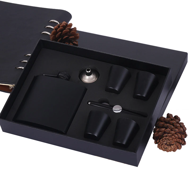 Мужской подарок 6 унций матовый черный винный горшок из нержавеющей стали фляжка подарочный набор с 4 чашками и воронкой