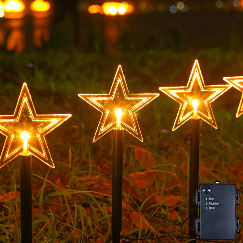 3AA battery box powered plastic star LED Garden floor Lights for Christmas Outdoor Floor Walkway Decoration