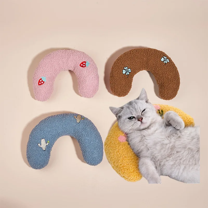 2024 U-shaped pillow for pets  accessories cama gato eco friendly Cat cartoon embroidery pillow