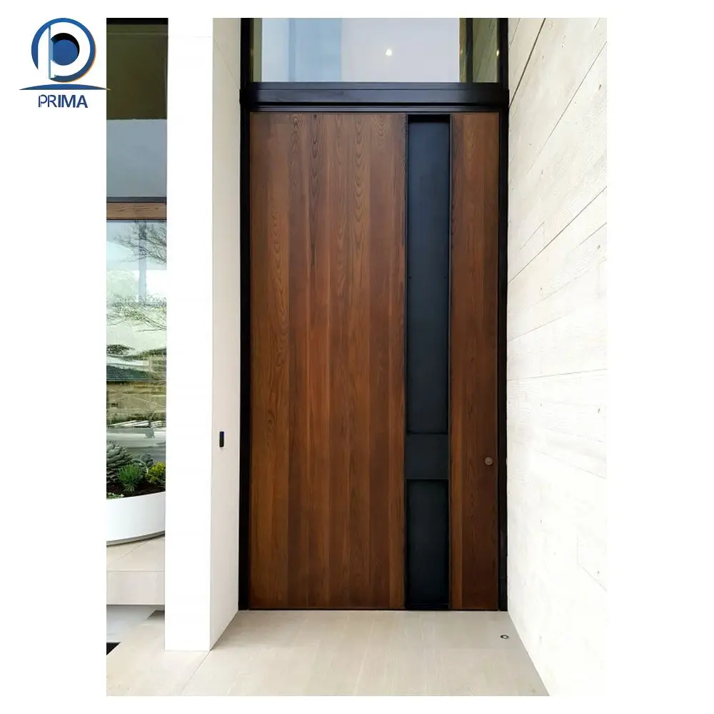 CBDMART Exterior Apartment Door Solid Wooden Doors Design Tempered Glass Clear Finished Main Entry Door