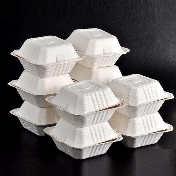 Sustainable biodegradable and compostable bagasse pulp clamshell box