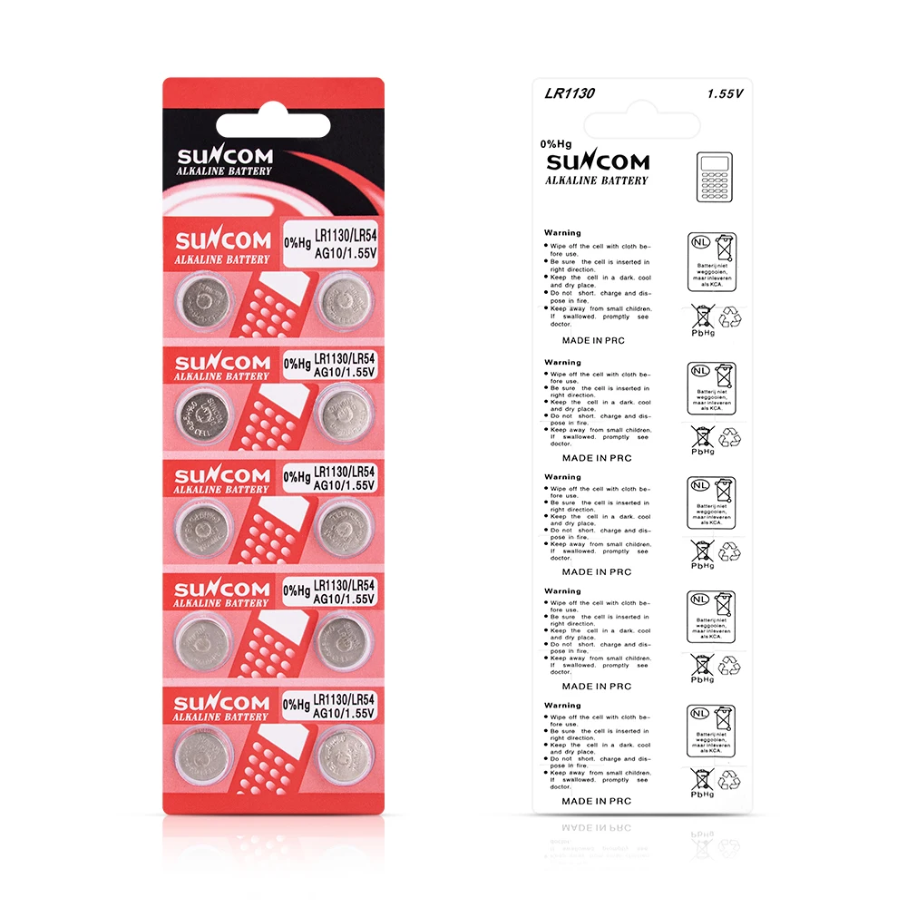 Suncom Customized Factory 1.55V Alkaline Battery Cell 1.55V Button Battery LR1130 AG10 Battery