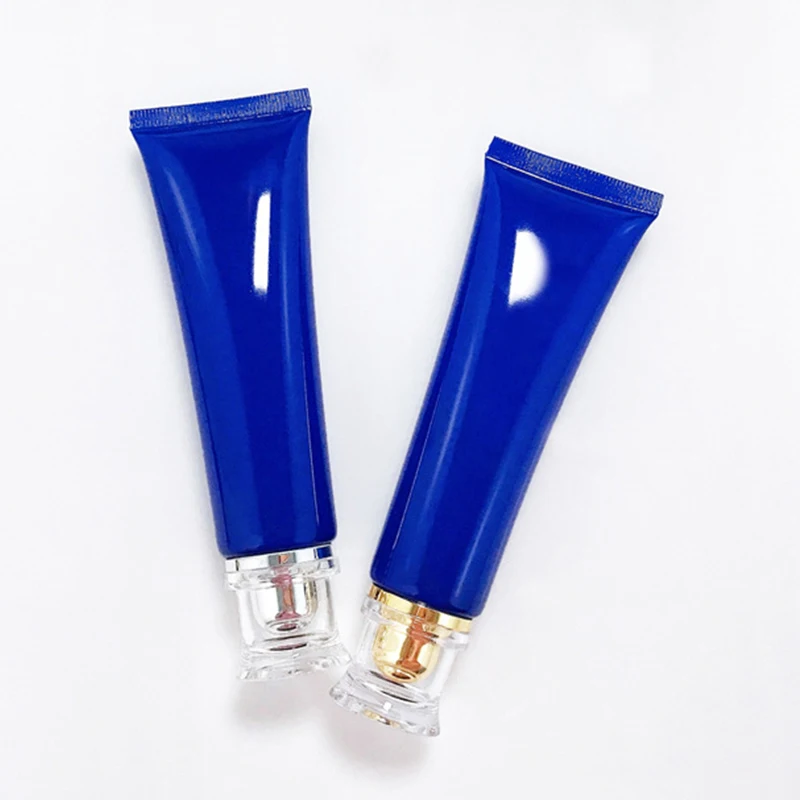 Liquid foundation soft tube blue empty 50ml/g cosmetic tubes packaging primer base lotion squeeze tube with acrylic lids