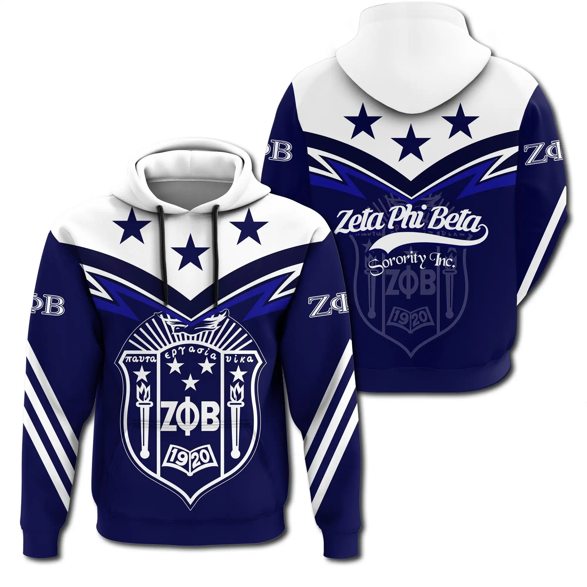 Hot Selling Quality Zeta Phi Beta Print Pullover Tops with Pockets Drop Shipping Casual Oversized Drawstring Hoodie Streetwear