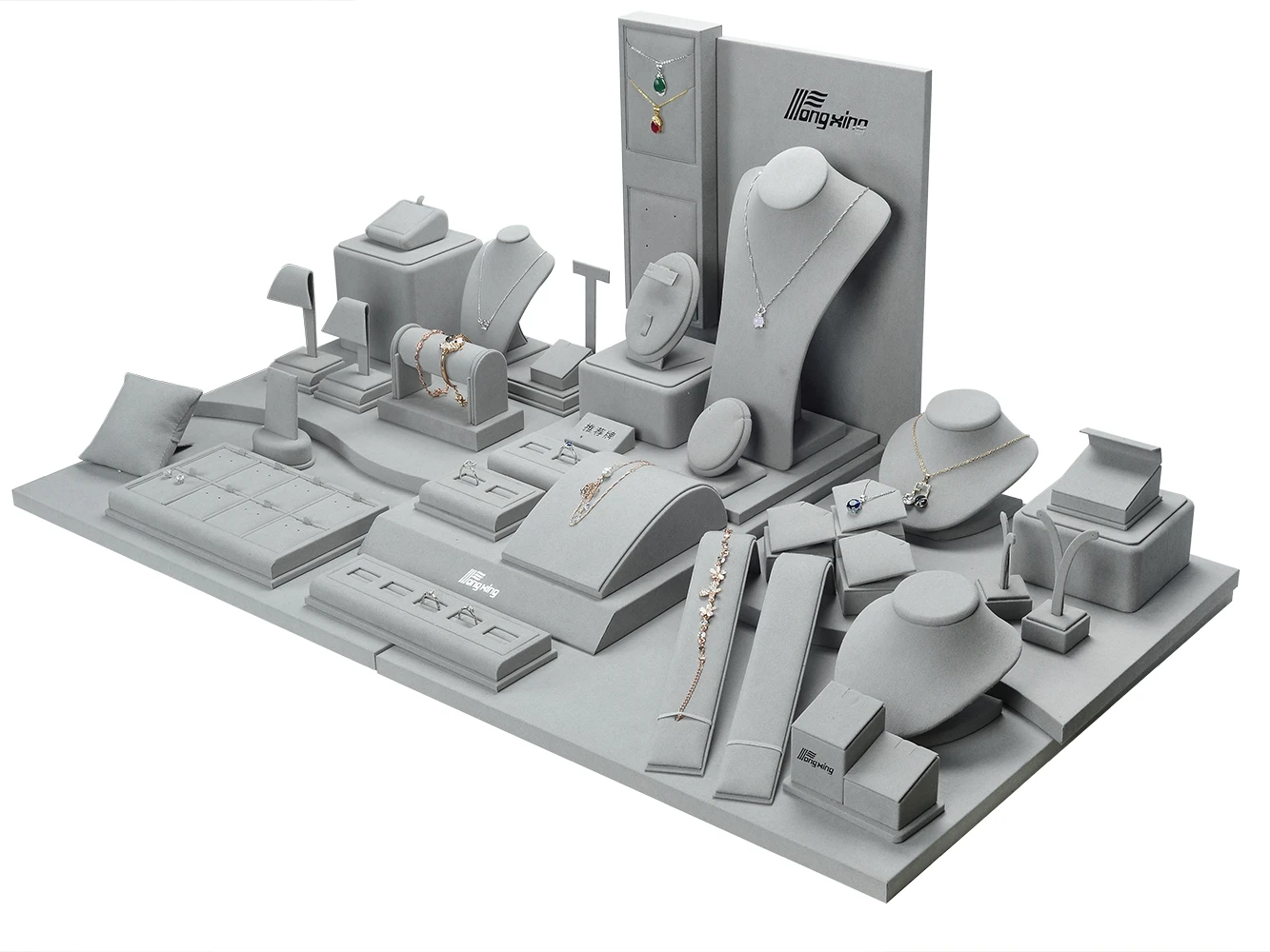 Tongxing Custom Ring Jewelry Packaging Display Stand Set Tray Earring Necklace Bust Prop Wood Luxury Jewelry Display Stand