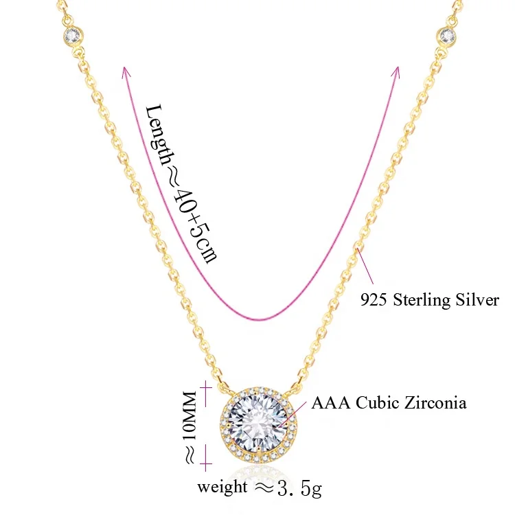POLIVA Plated Women Necklace Jewelry Gold Cubic Zirconia Dainty Sterling Silver Fashion Pendant Necklaces Zircon PNS0058 30pcs