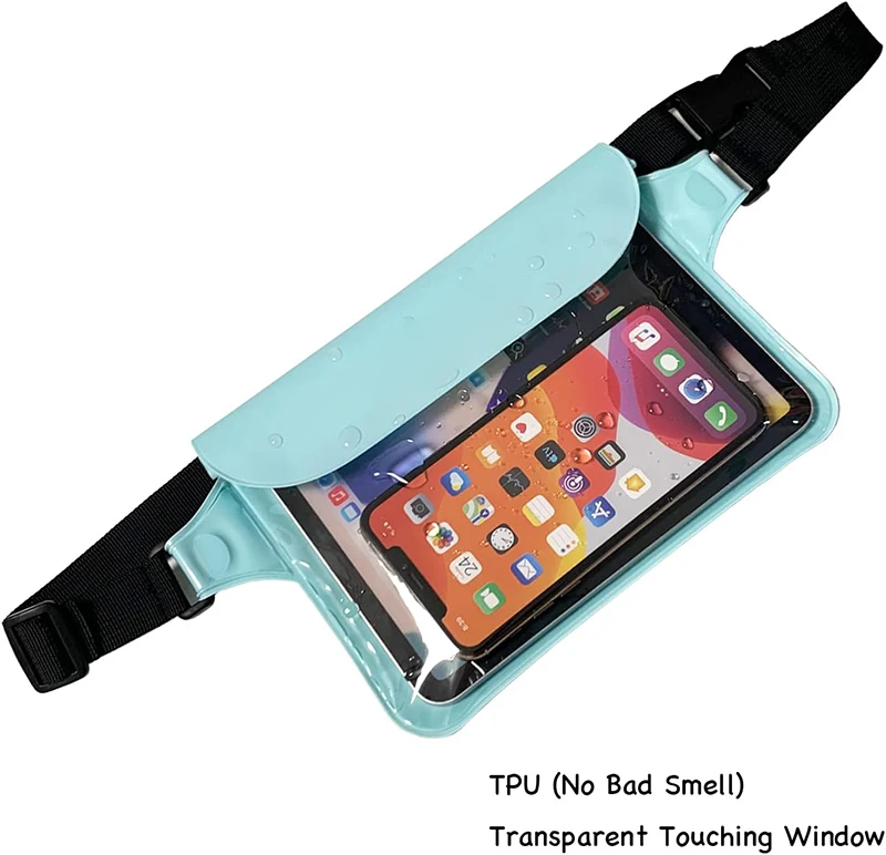 Waterproof Pouch Bag Transparent Screen Touchable Cell Phone Bags With Adjustable Waist Strap For Travel Beach Swimming Boating